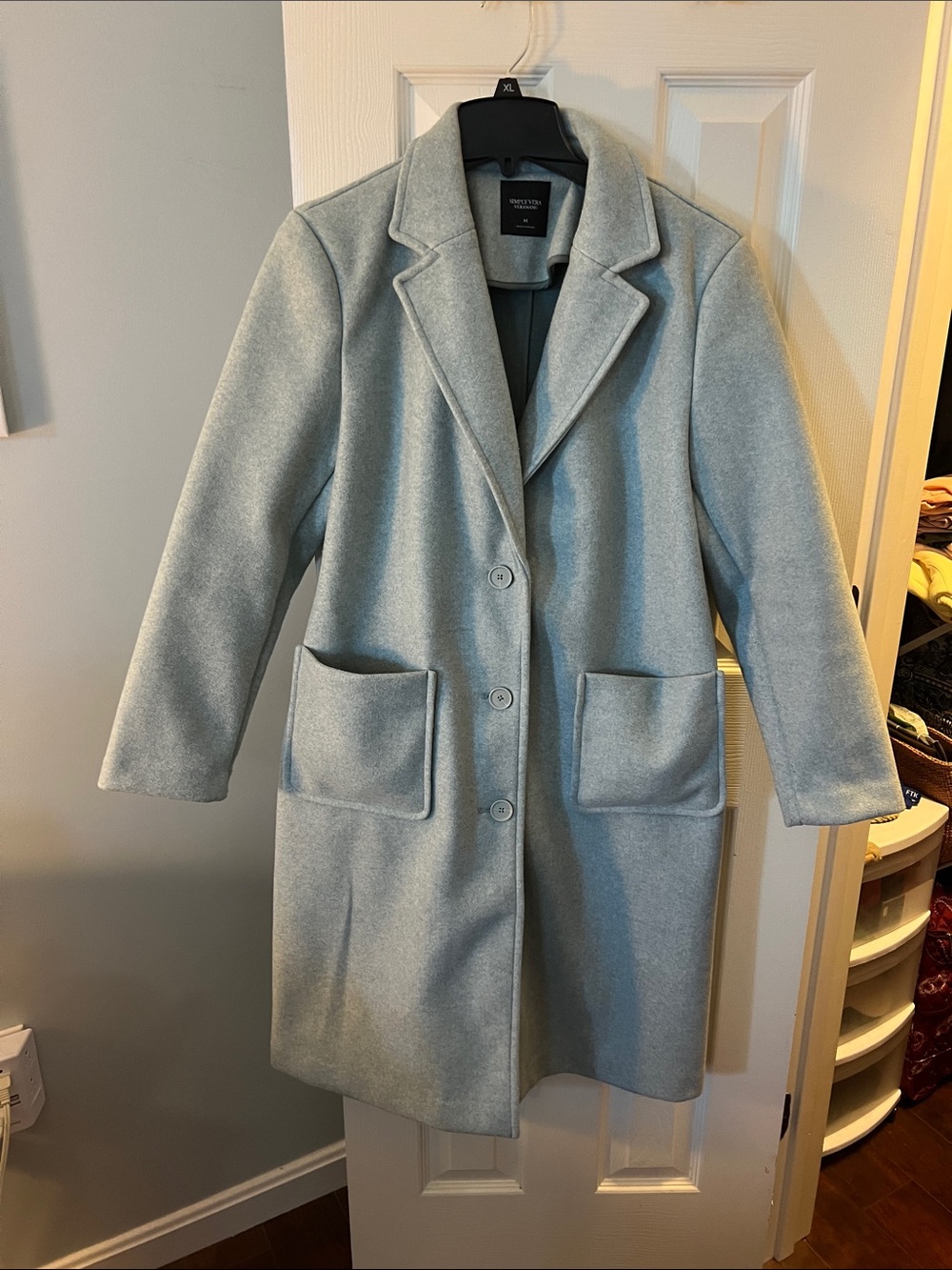 Simply Vera Vera Wang Pale Blue Single-Breasted Wool-Blend Coat; Size Medium